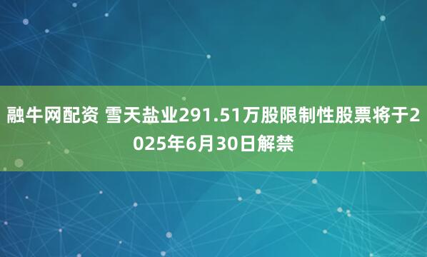 融牛网配资 雪天盐业291.51万股限制性股票将于2025年6月30日解禁